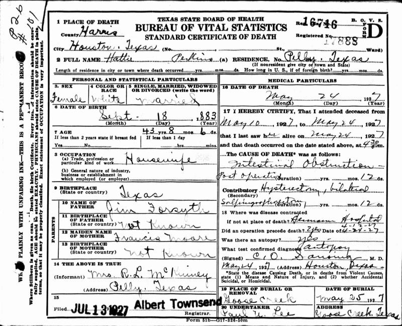 Texas, Death Certificates, 19031982